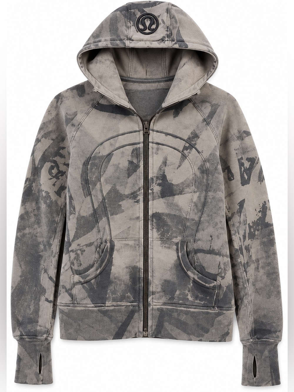 Lululemon Scuba Hoodie Womens 4 Gray Excellent Special Edition Graffiti Zip